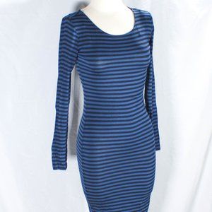 Colorful Bold Edgy Blue and Black Striped Midi Dress Forever 21 Size Small NWT